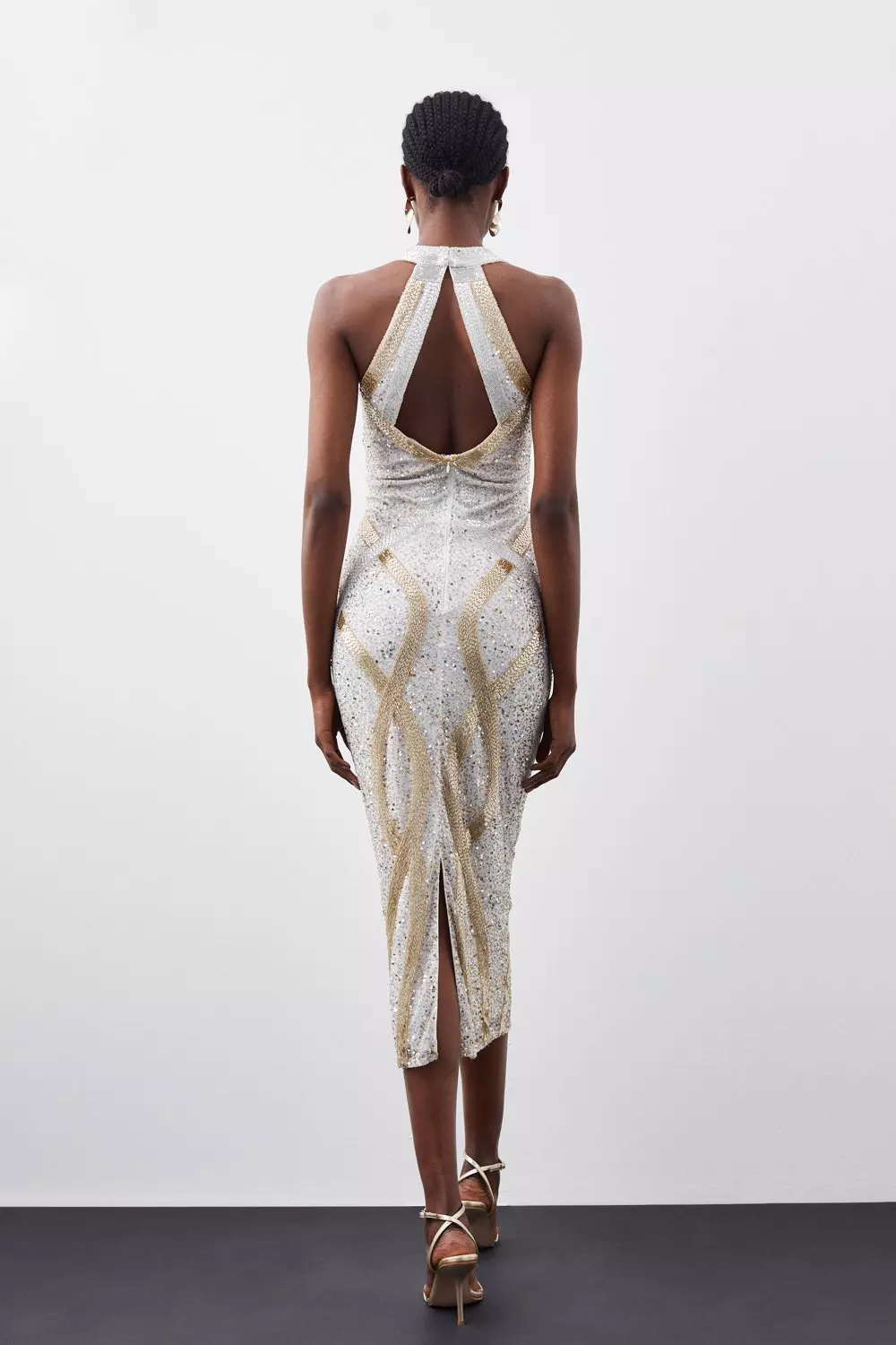 Crystal Embellished Halter Midi Dress | Karen Millen