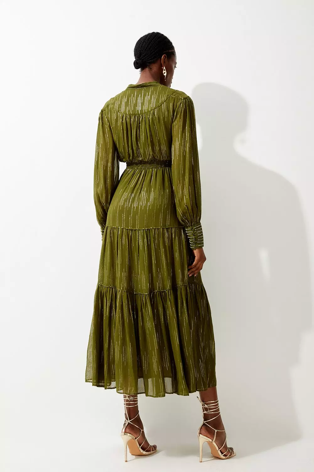 Beaded Sparkle Volume Sleeve Woven Maxi | Karen Millen