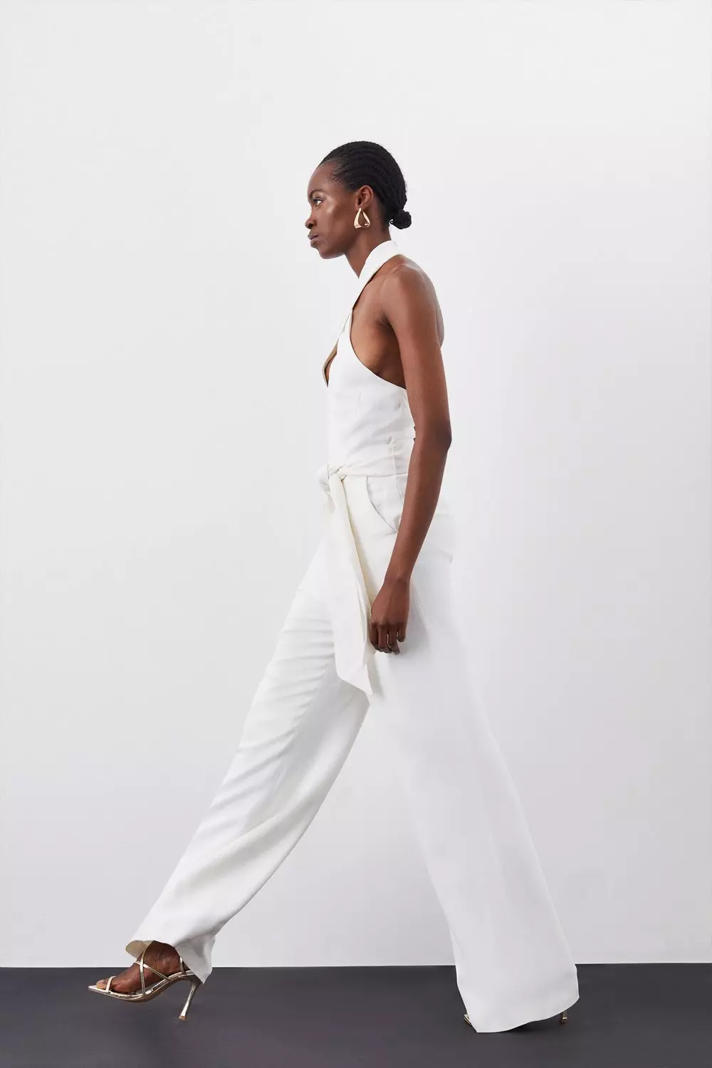 Petite Compact Viscose Stretch Drape Tailored Jumpsuit Karen Millen