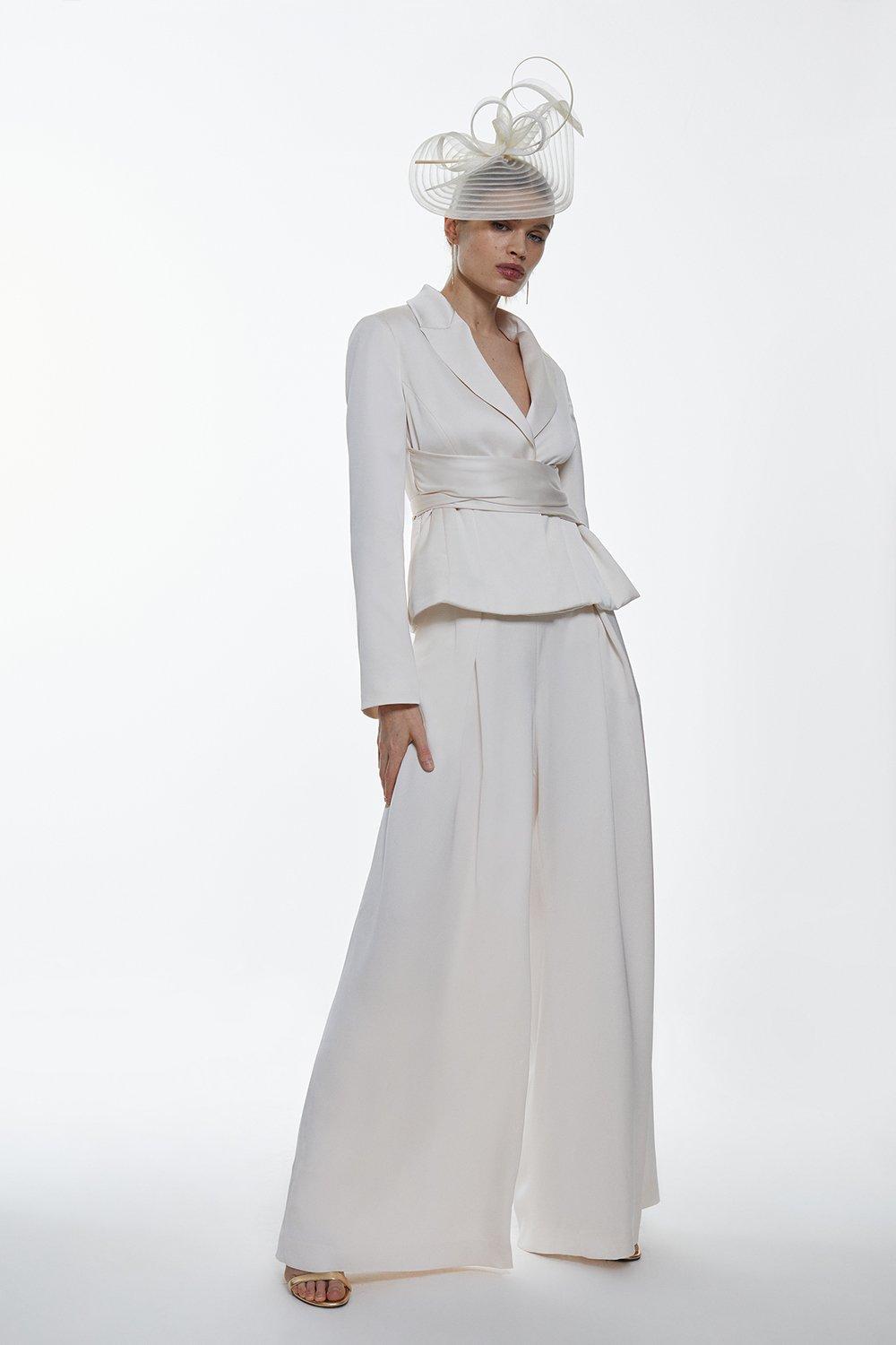 Ivory Satin Back Crepe Belted Wrap Jacket