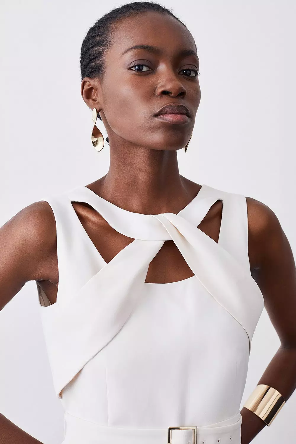 Karen Millen フローラルタイネック織りミディドレス Floral Tie Neck Woven Midi Dress | Karen Millen