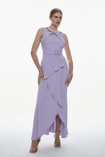 Lilac Purple Soft Tailored Tie Neck Detail Waterfall Maxi Length