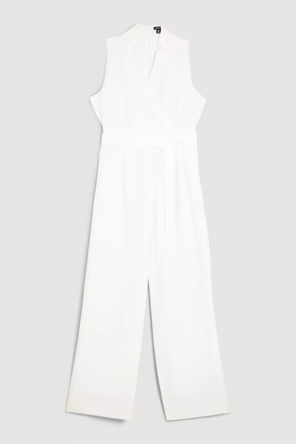 Ivory Plus Size Linen Notch Neck Belted Jumpsuit alternative image
