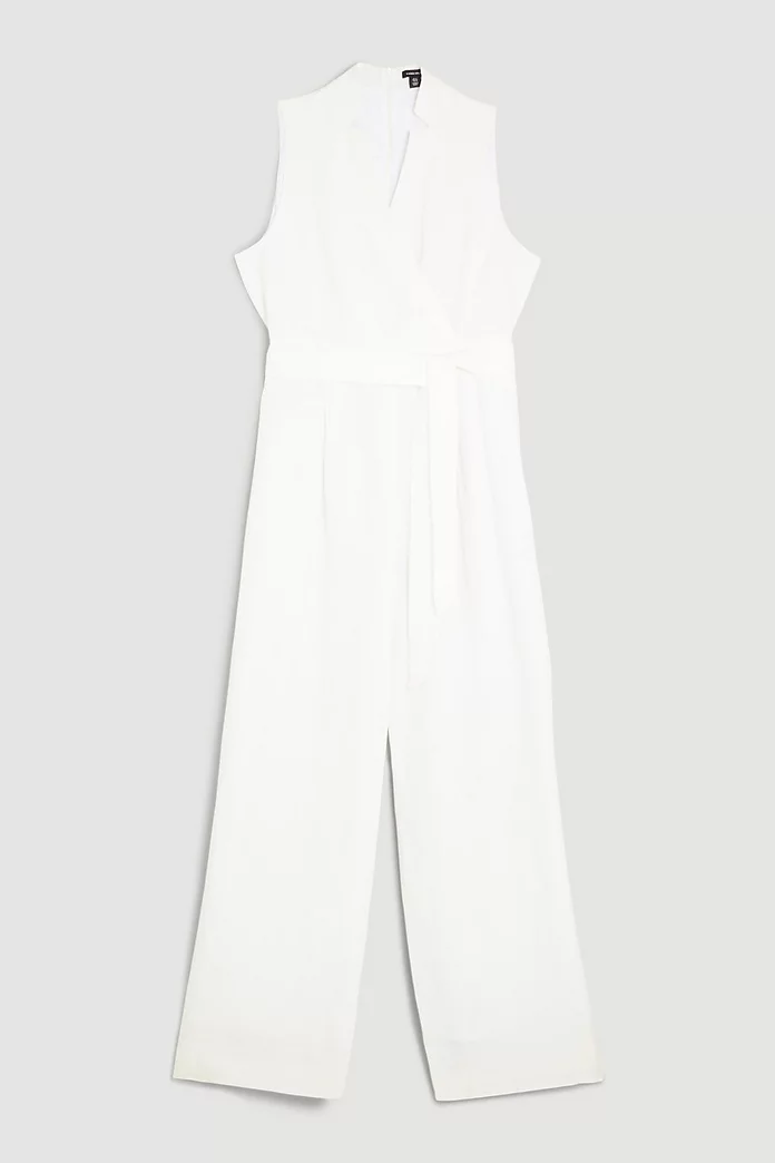 Plus Size Linen Notch Neck Belted Jumpsuit | Karen Millen Plus Size Linen Notch Neck Belted Jumpsuit | Karen Millen