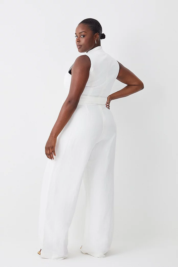 Plus Size Linen Notch Neck Belted Jumpsuit | Karen Millen Plus Size Linen Notch Neck Belted Jumpsuit | Karen Millen