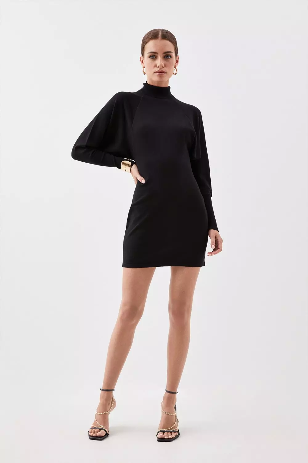Petite Viscose Blend Batwing Knitted Mini Dress Karen Millen