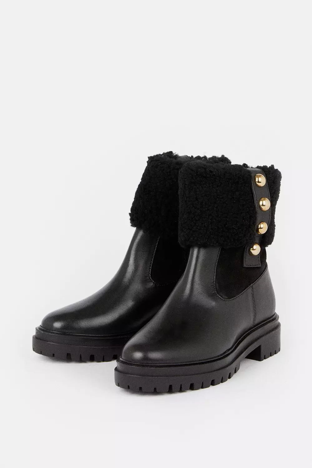 Black Shearling Leather Trim Detail Chelsea Boot alternative image