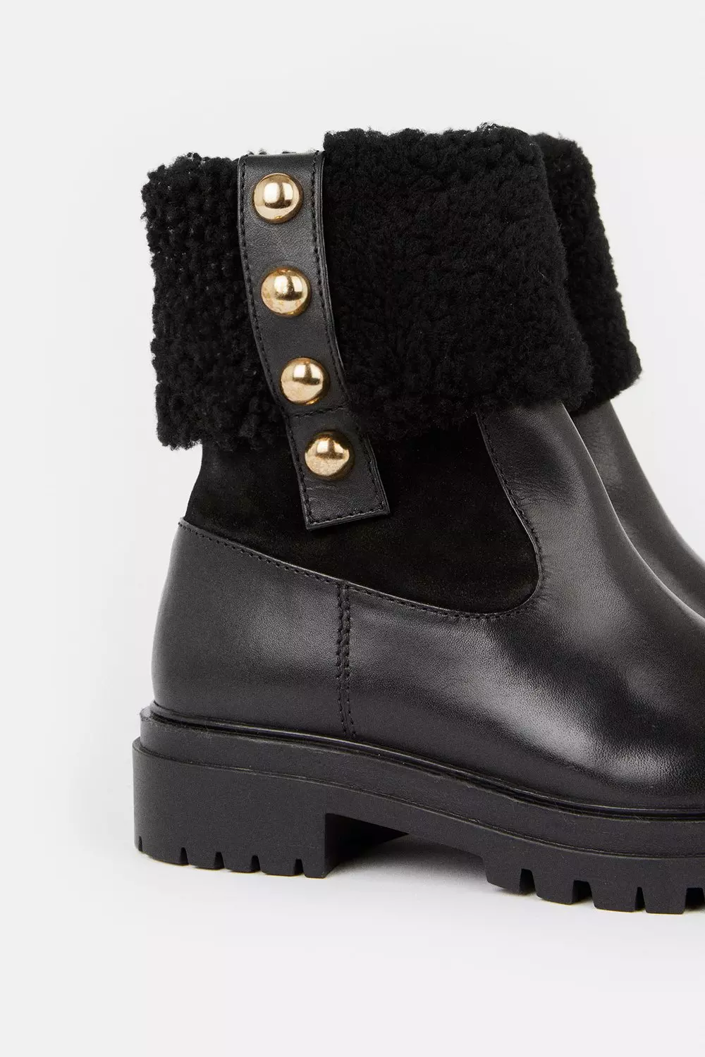 Black Shearling Leather Trim Detail Chelsea Boot alternative image