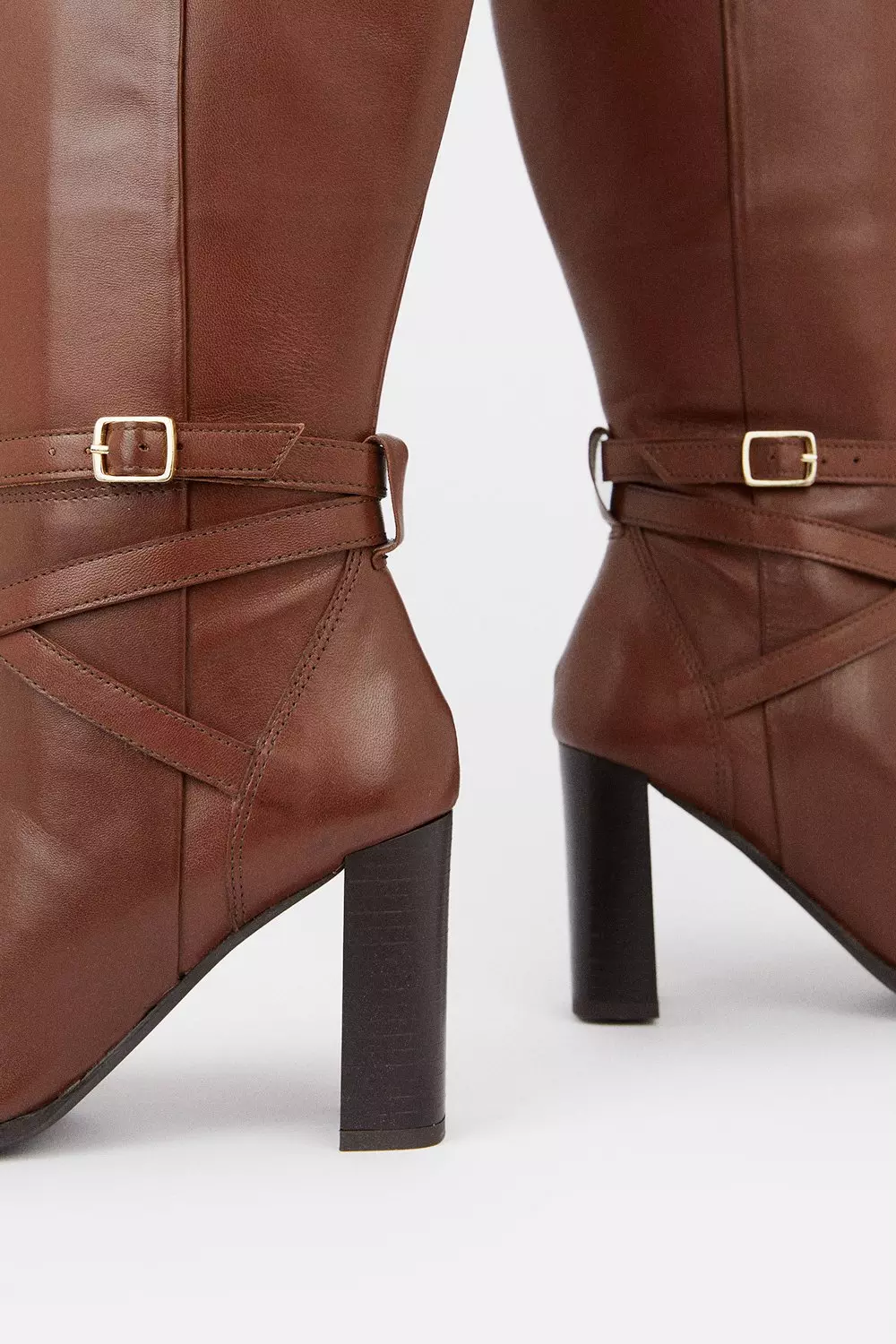 Leather Heeled Buckle Detail Knee High Karen Millen