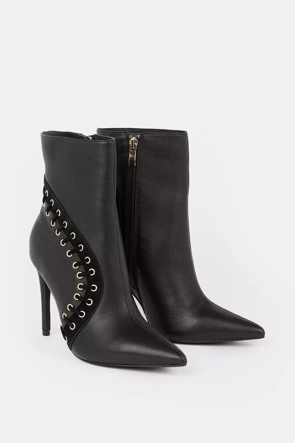 Leather And Suede Eyelet Heeled Boot Karen Millen