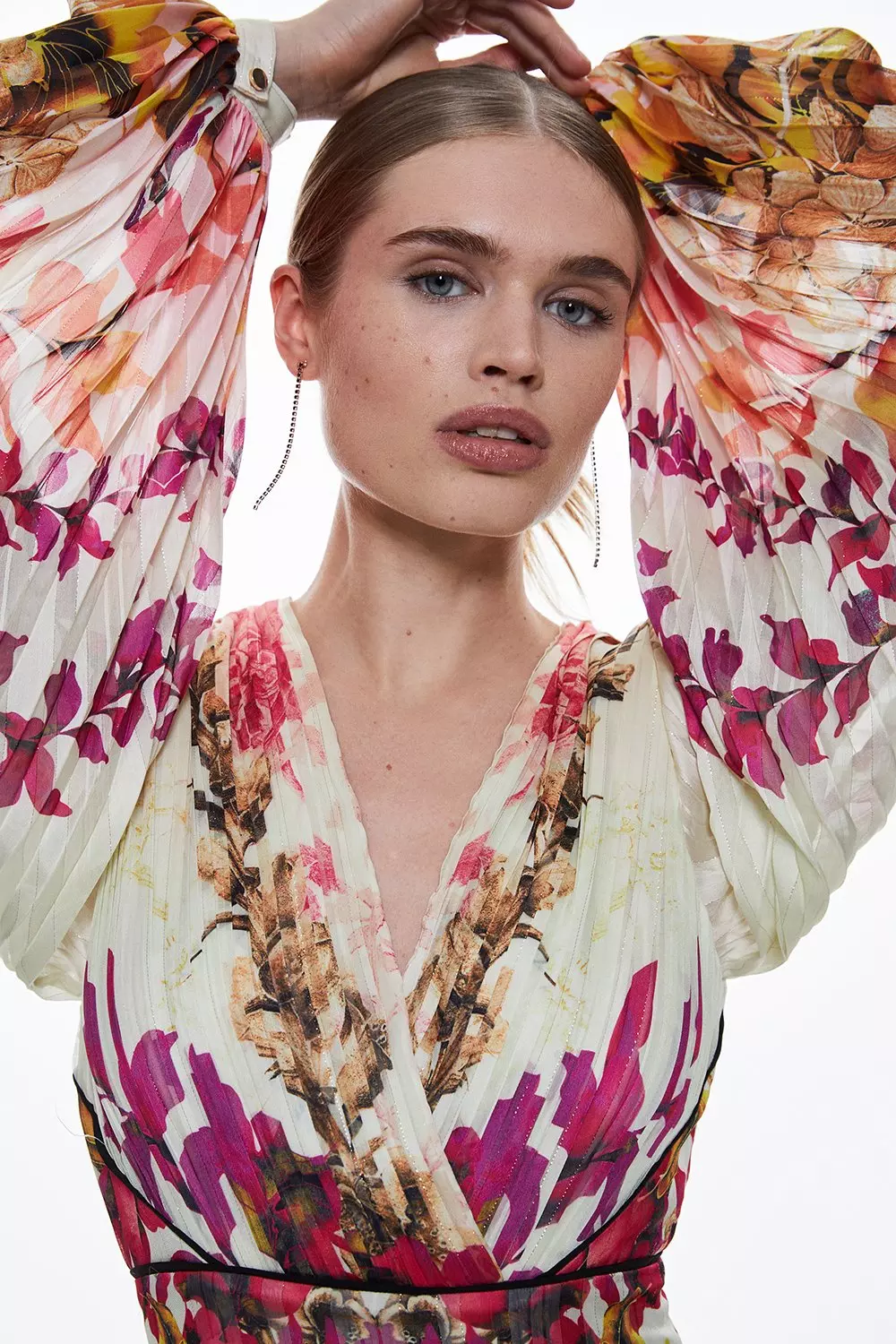 Mirrored Ombre Floral Pleat Drama Woven Mini Dress | Karen