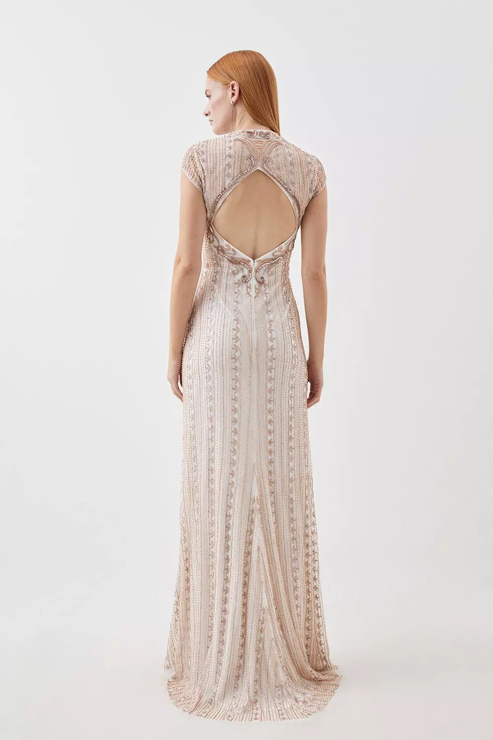 安心追跡付【KAREN MILLEN】クリスタル刺繍カットアウトマキシ Crystal Embellished Bow Detail Woven Maxi Dress | Karen Millen