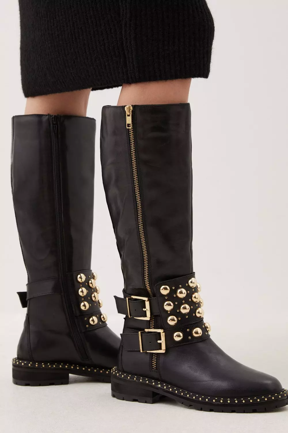 Leather Studded Statement Knee High Boot Karen Millen