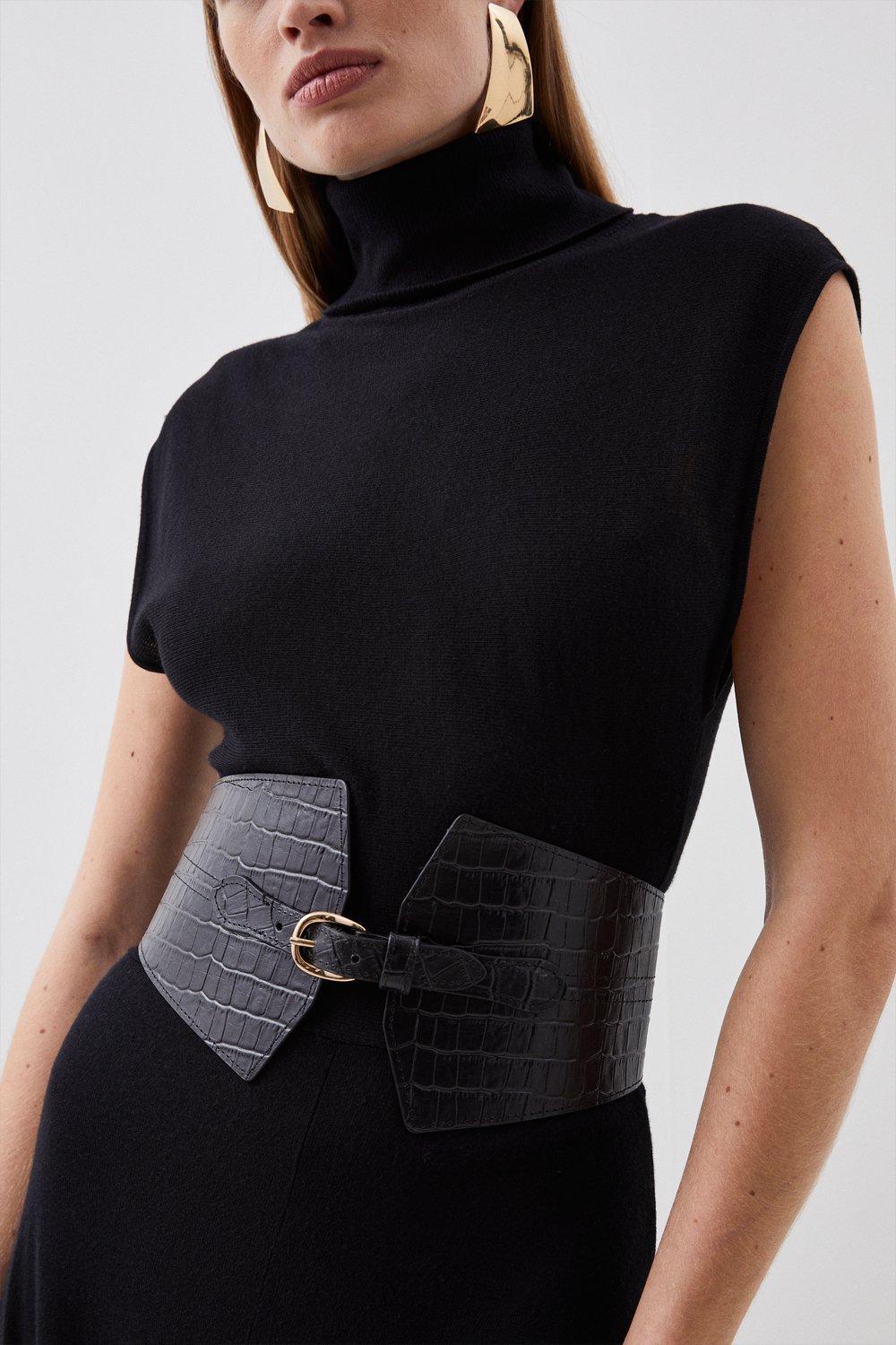 Leather Wide Waist Belt | Karen Millen