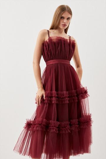 Tulle Bandeau Tiered Midi Dress fig