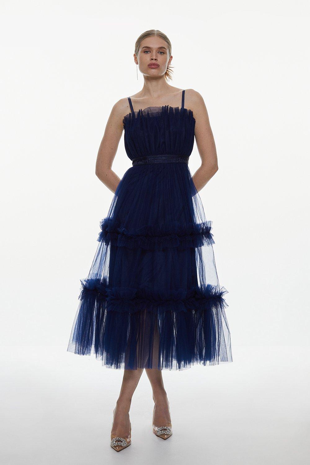 Tulle Bandeau Tiered Midi Dress Karen Millen