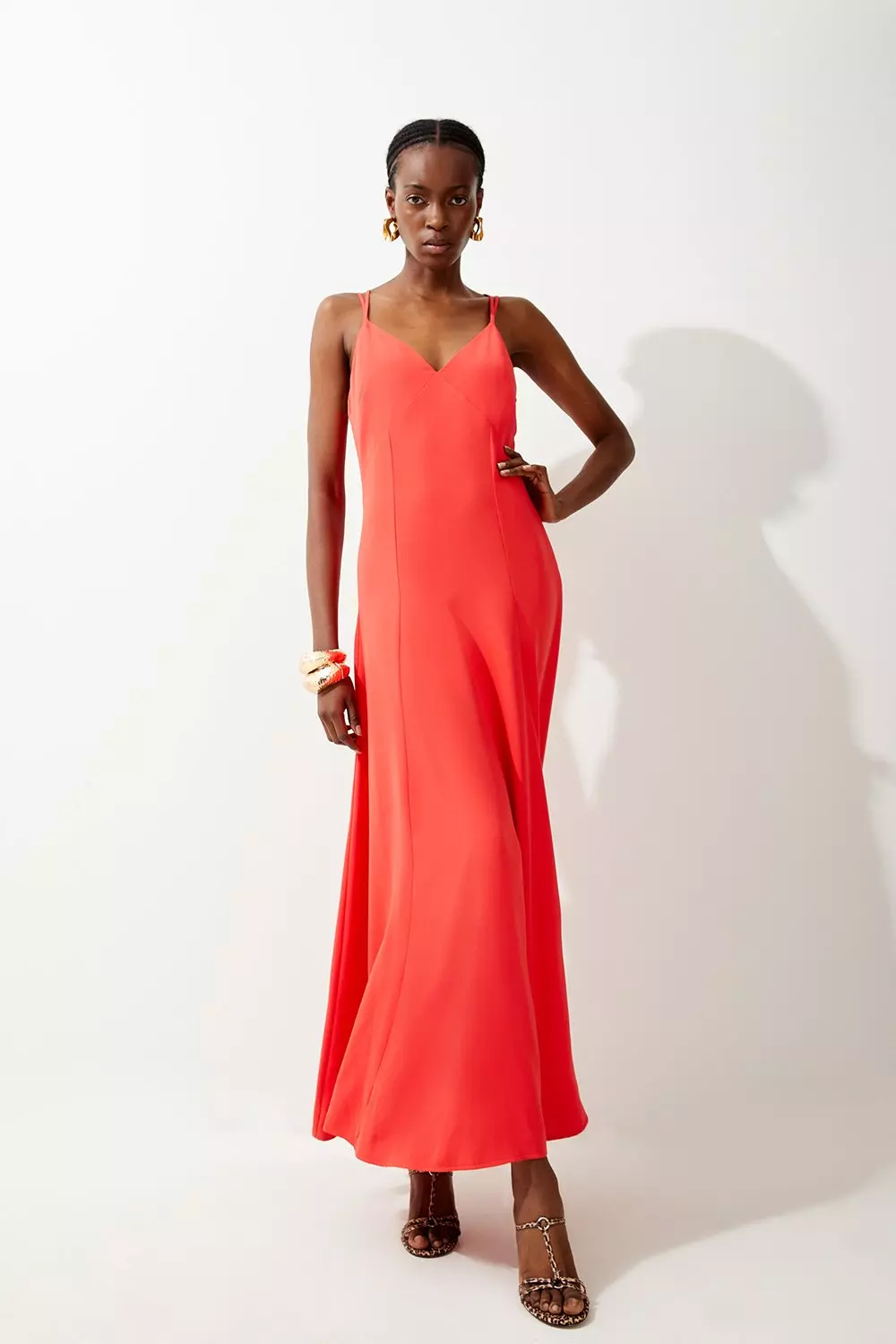 Coral Strappy Woven Maxi Sundress  alternative image