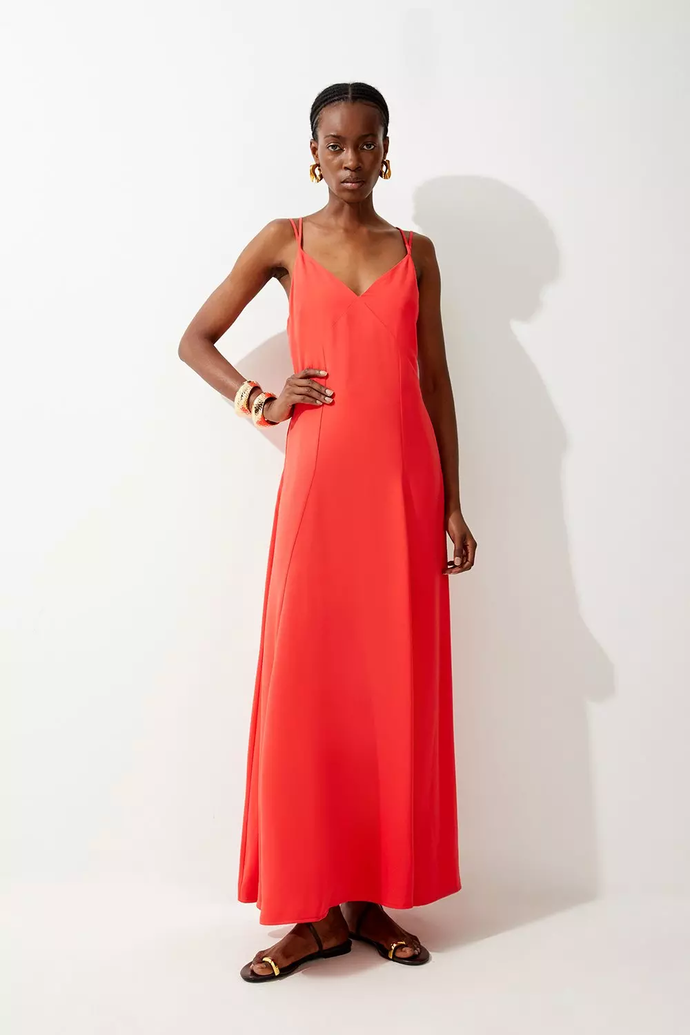 Coral Strappy Woven Maxi Sundress  alternative image