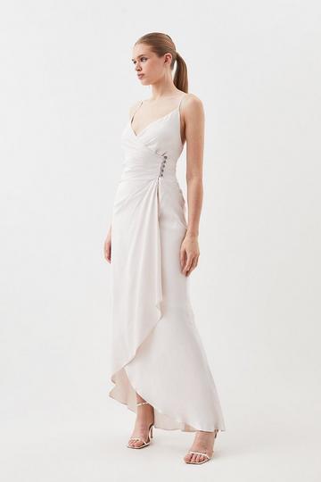 Premium Ruched Slip Maxi Dress silver