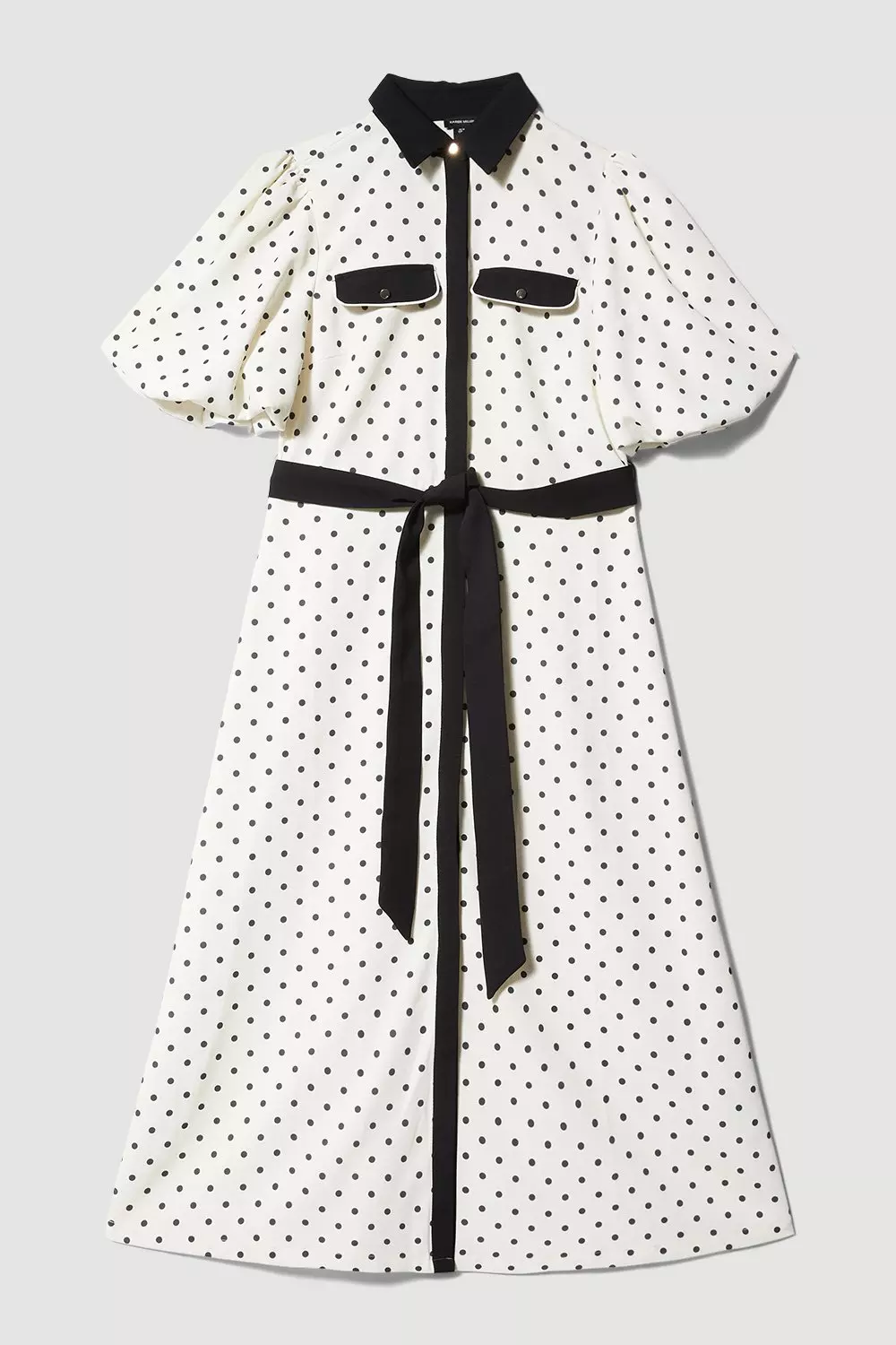 Petite Pin Dot Twill Belted Midi Dress Karen Millen