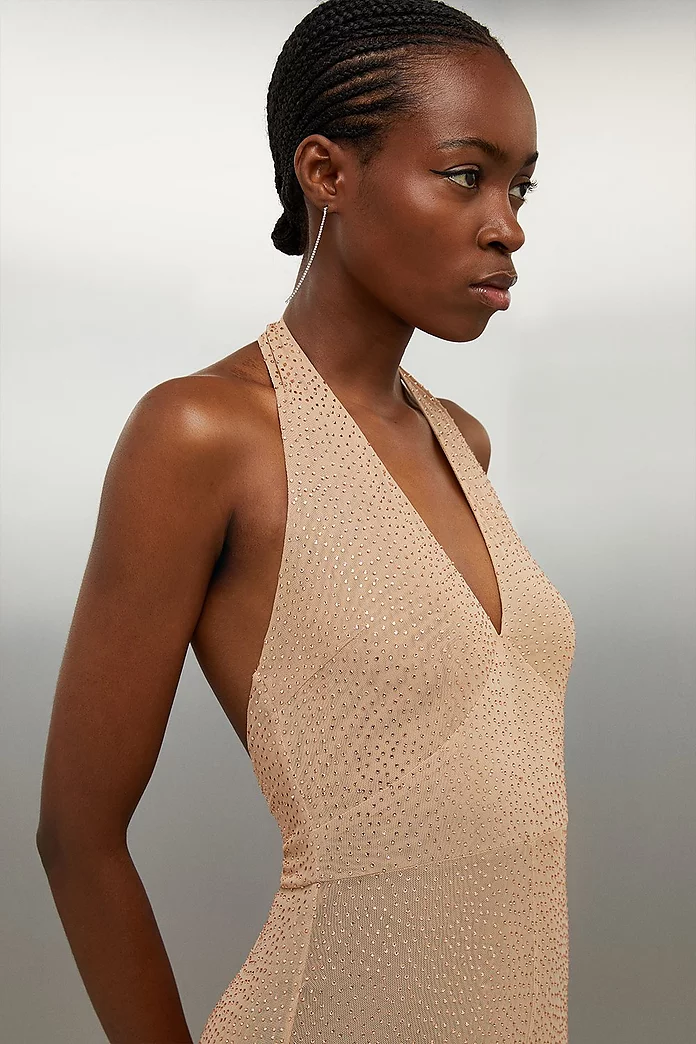 Embellished Halterneck Wide Leg Jersey Jumpsuit | Karen Millen Embellished Halterneck Wide Leg Jersey Jumpsuit | Karen Millen