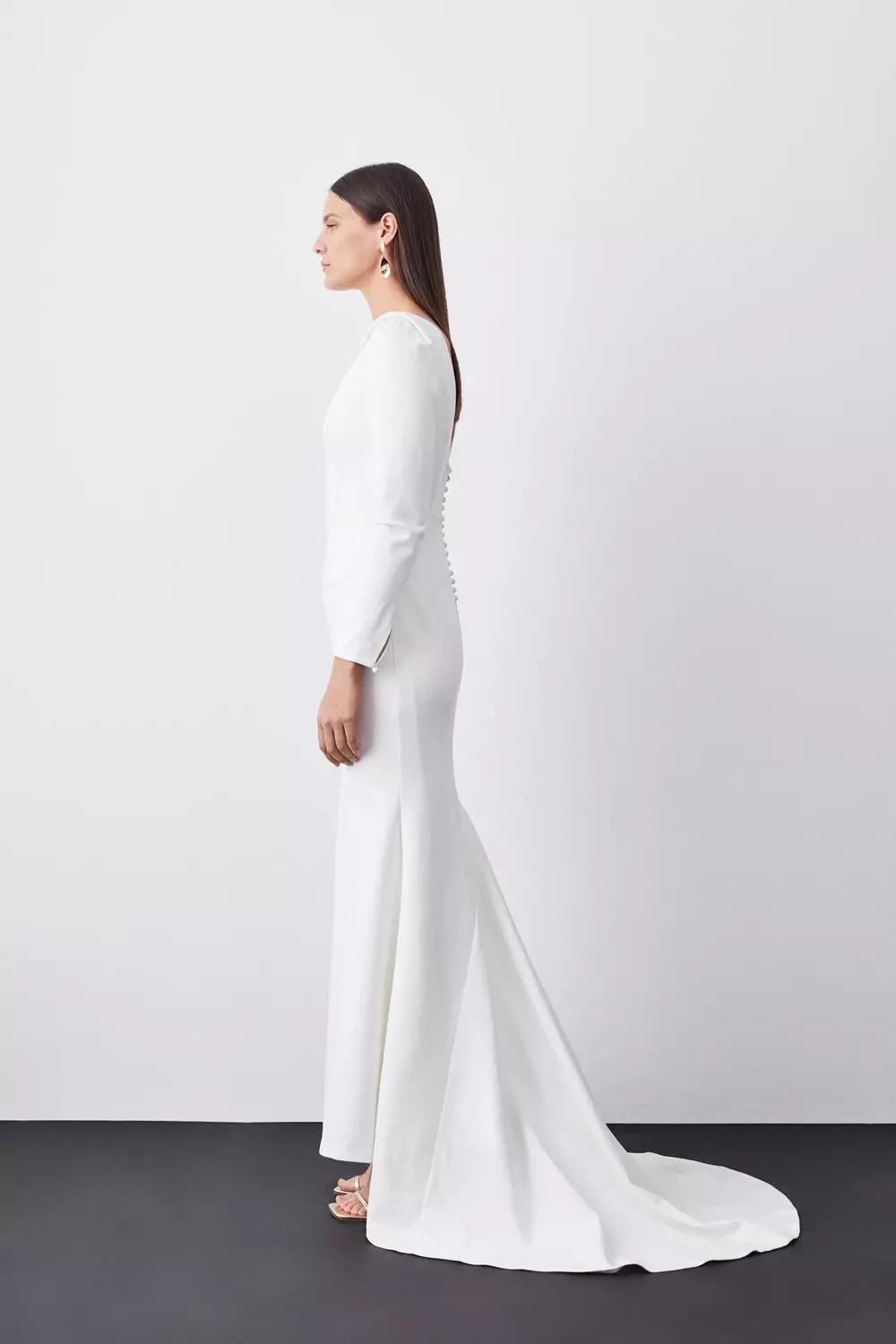 KAREN MILLEN マキシドレス 非対称ネック サテン クレープ 無地 Premium Linen V Neck Wrap Detail Woven Midi Dress | Karen Millen
