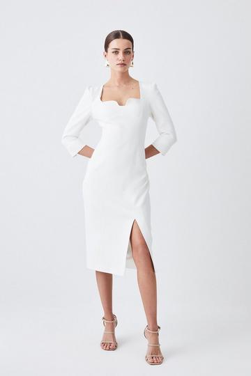 Petite Structured Crepe Sweetheart Neck Midaxi Dress ivory