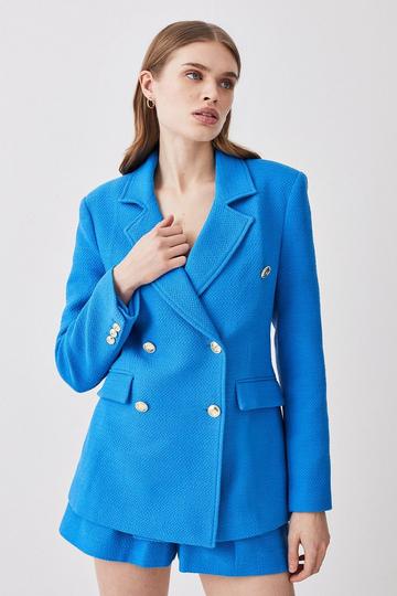 Boucle Double Breasted Tailored Blazer aqua