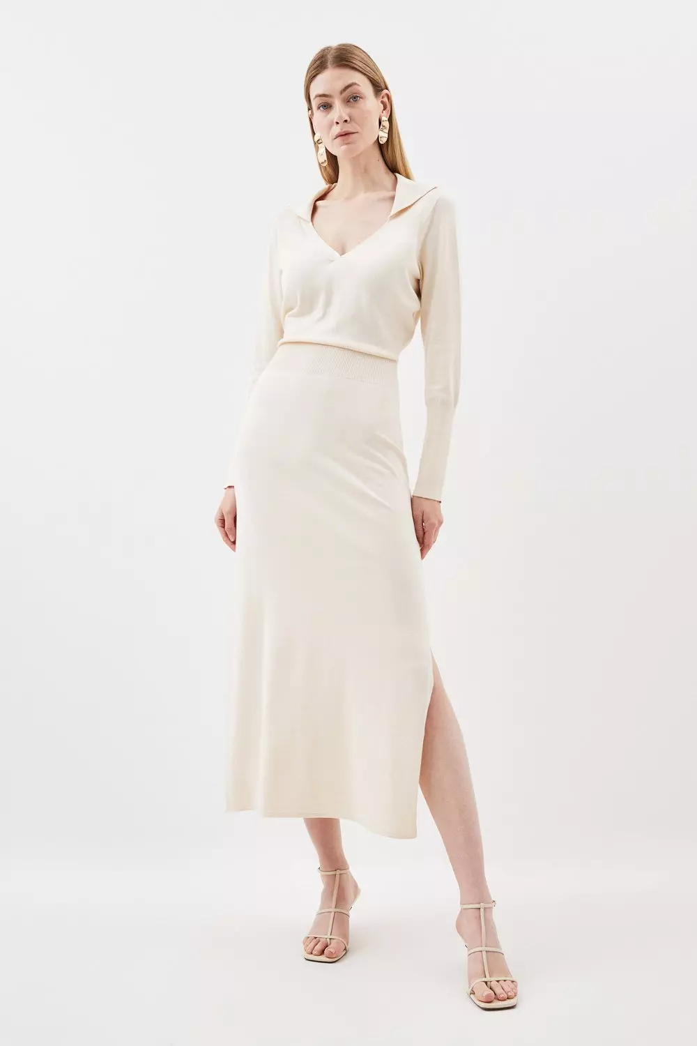 Ivory Viscose Blend Soft Touch Fly Collar Knitted Midaxi Dress alternative image