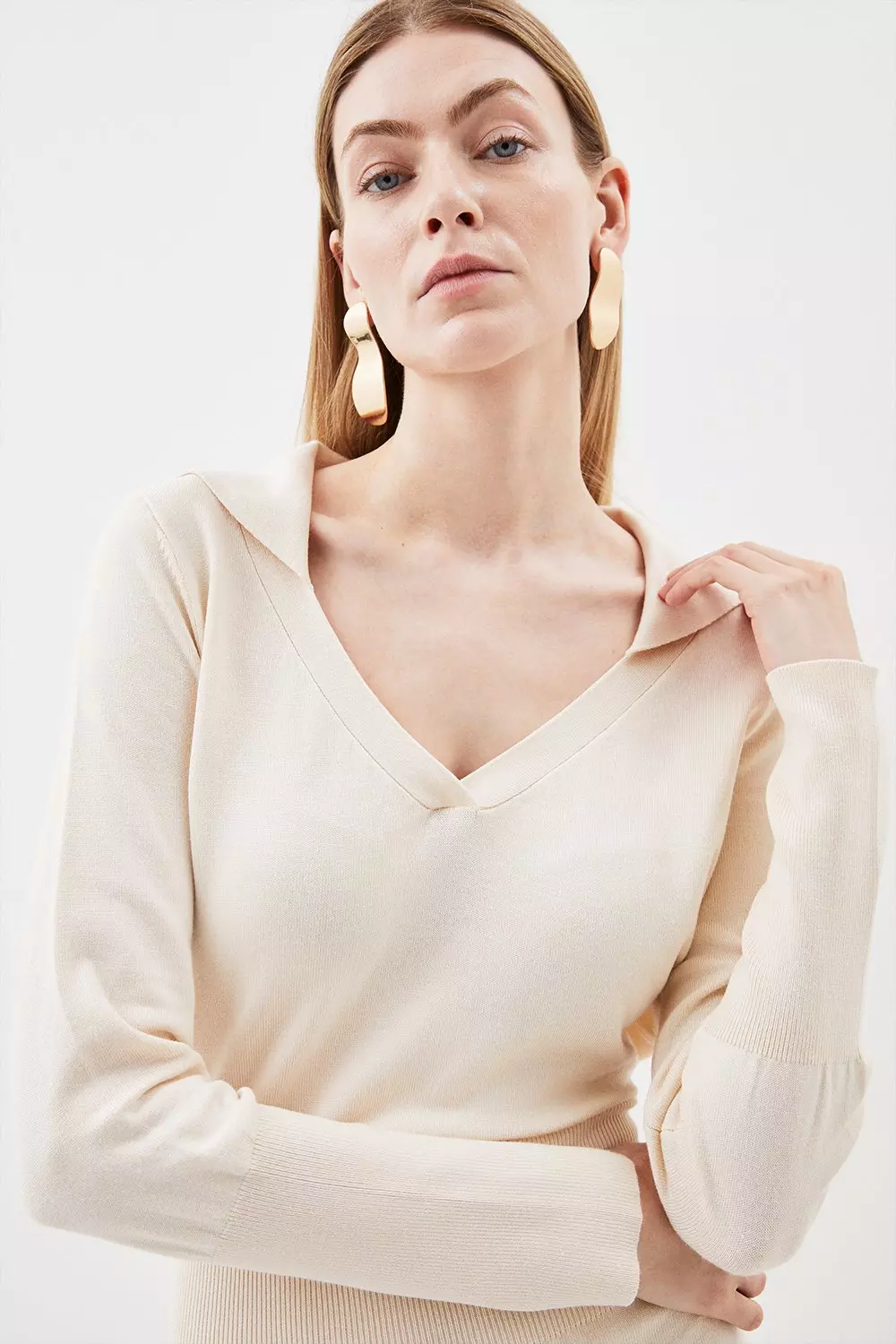 Ivory Viscose Blend Soft Touch Fly Collar Knitted Midaxi Dress alternative image