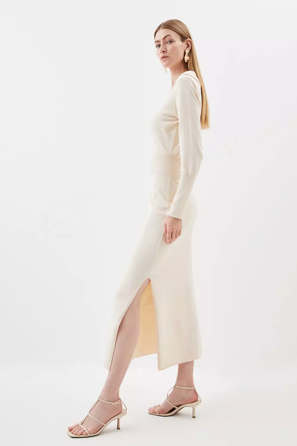 Ivory Viscose Blend Soft Touch Fly Collar Knitted Midaxi Dress alternative image