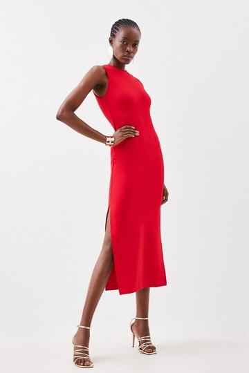 Ponte Crew Neck Midaxi Dress red