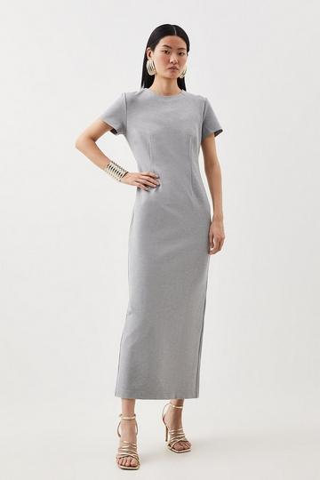 Grey Ponte Crew Neck Maxi Dress