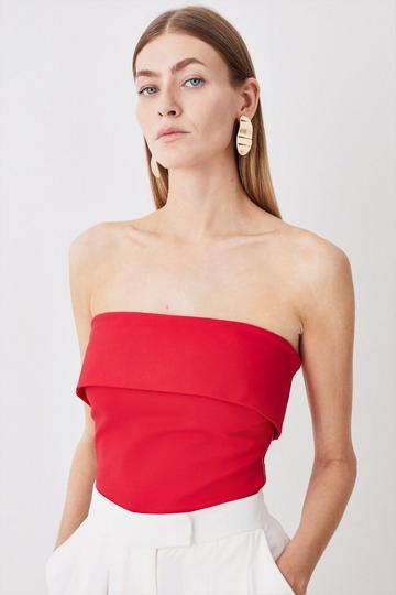 Red Ponte Zip Detail Tube Top