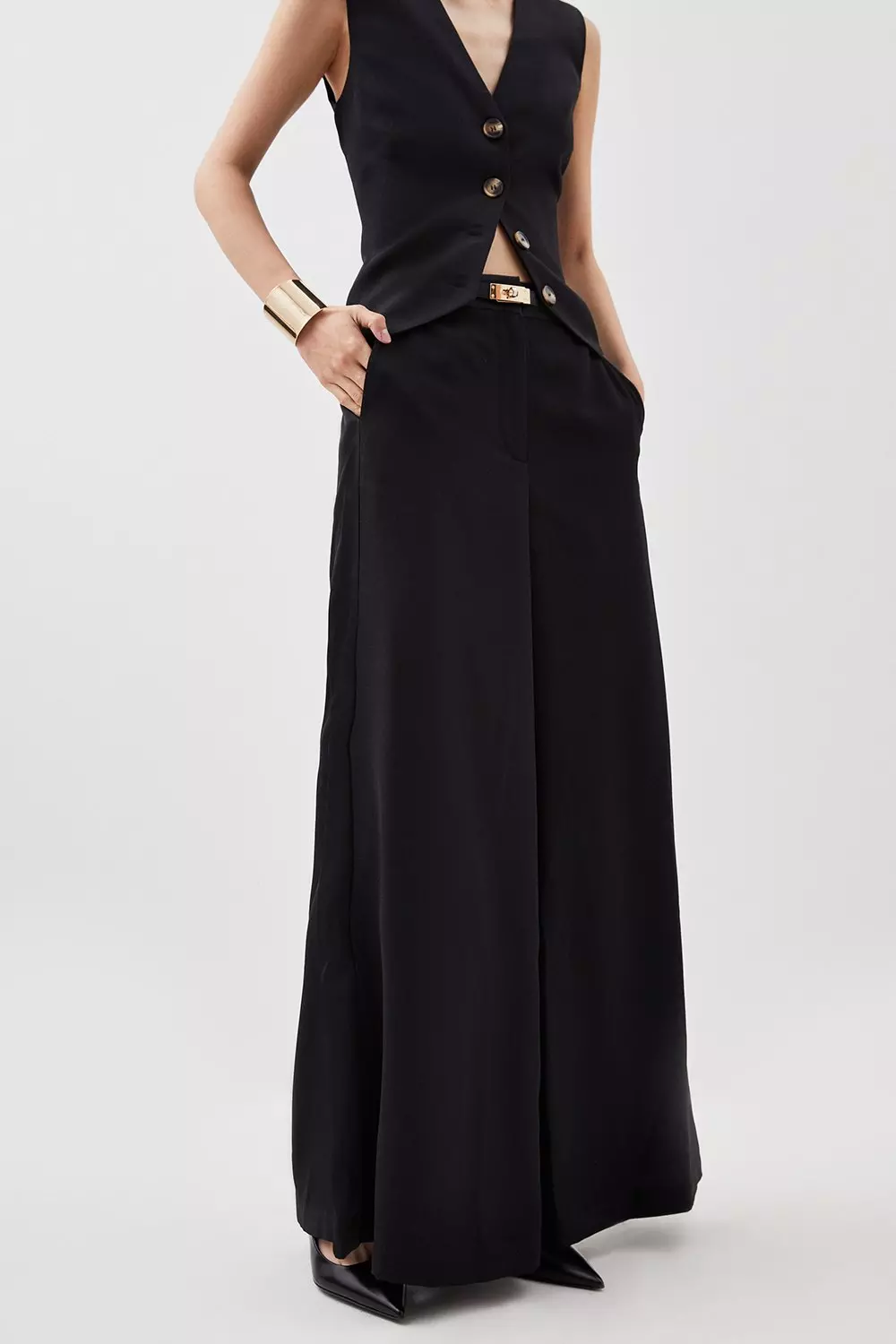 Black Satin Back Crepe Woven Wide Leg Pants alternative image