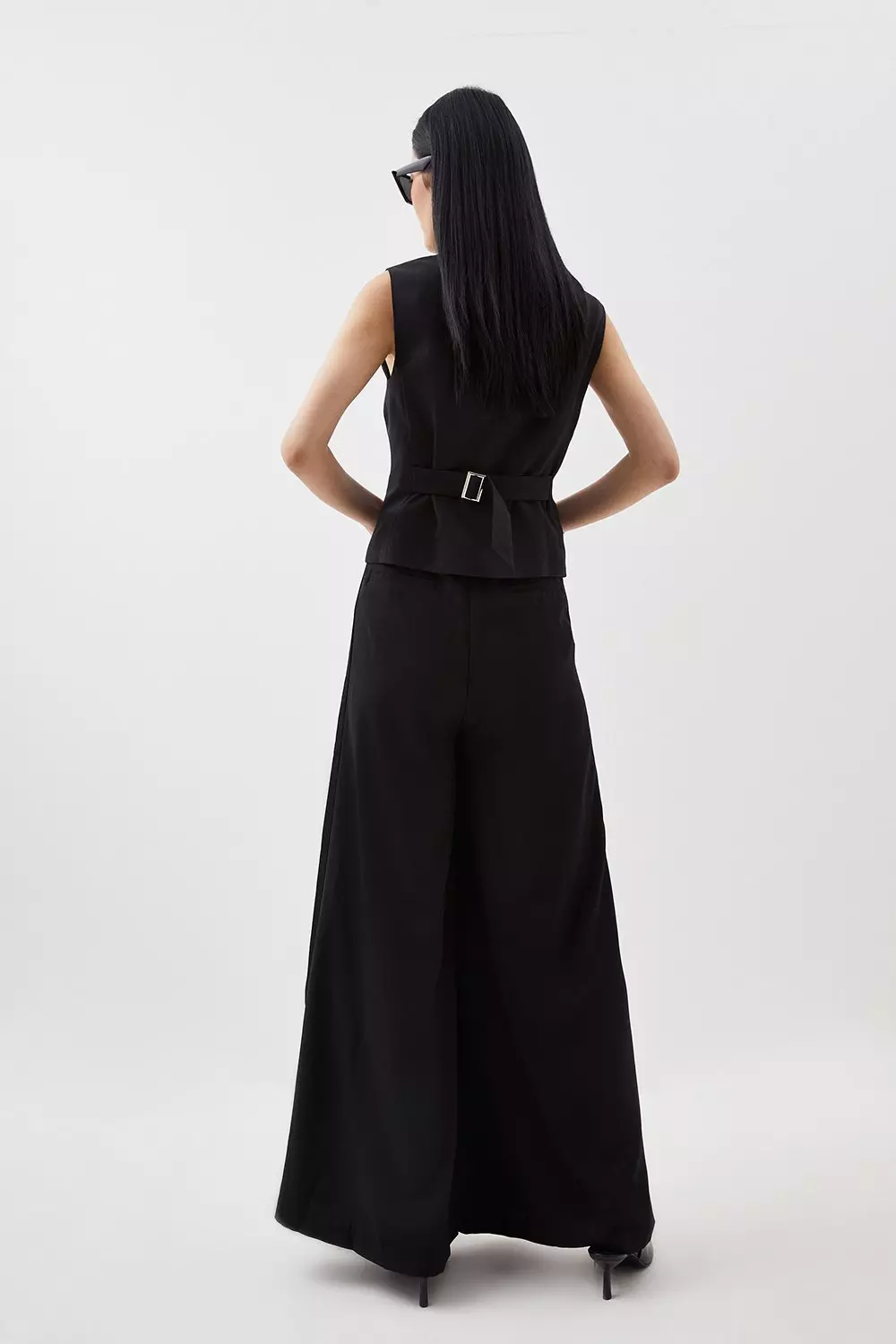 Black Satin Back Crepe Woven Wide Leg Pants alternative image