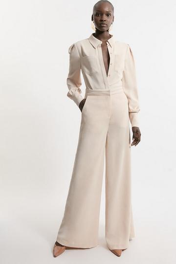 Satin Back Crepe Woven Wide Leg Pants champagne