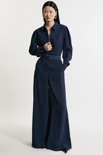 Satin Back Crepe Woven Wide Leg Pants navy