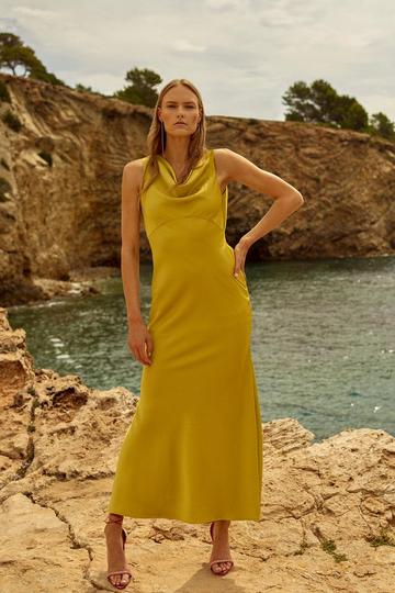 Satin Back Crepe Column Woven Midaxi Dress ochre