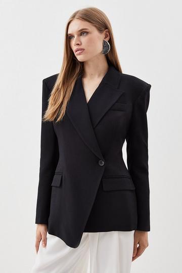 Polished Viscose Strong Shoulder Tailored Blazer black