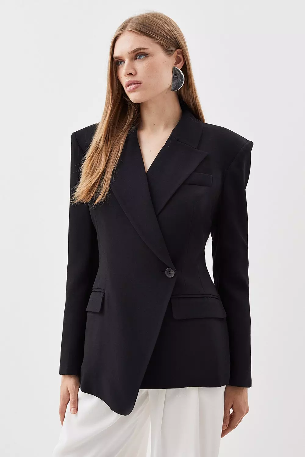 Polished Viscose Strong Shoulder Tailored Blazer Karen Millen