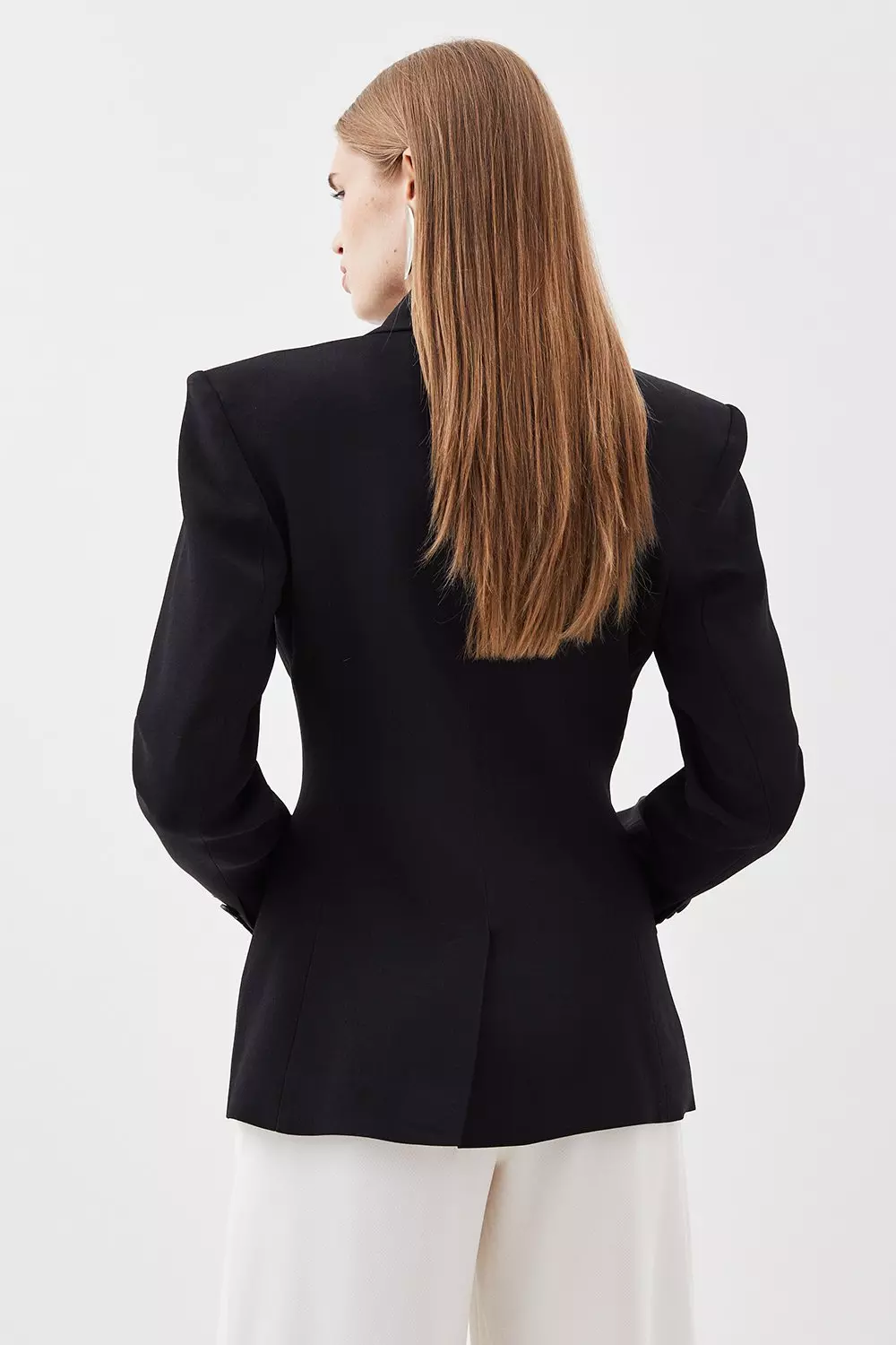 Polished Viscose Strong Shoulder Tailored Blazer | Karen Millen