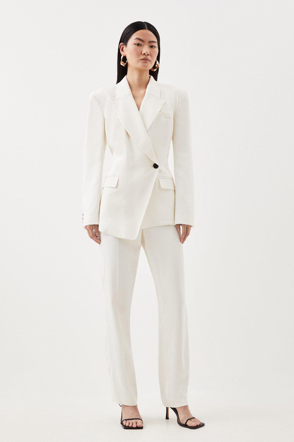 Ivory Polished Viscose Strong Shoulder Tailored Blazer