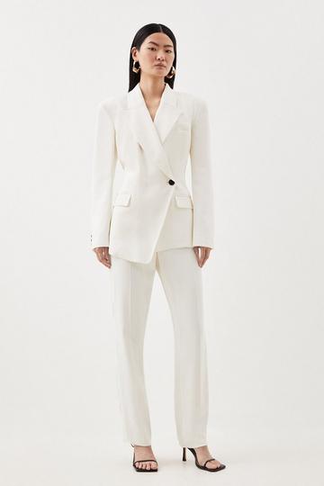 Polished Viscose Strong Shoulder Tailored Blazer ivory