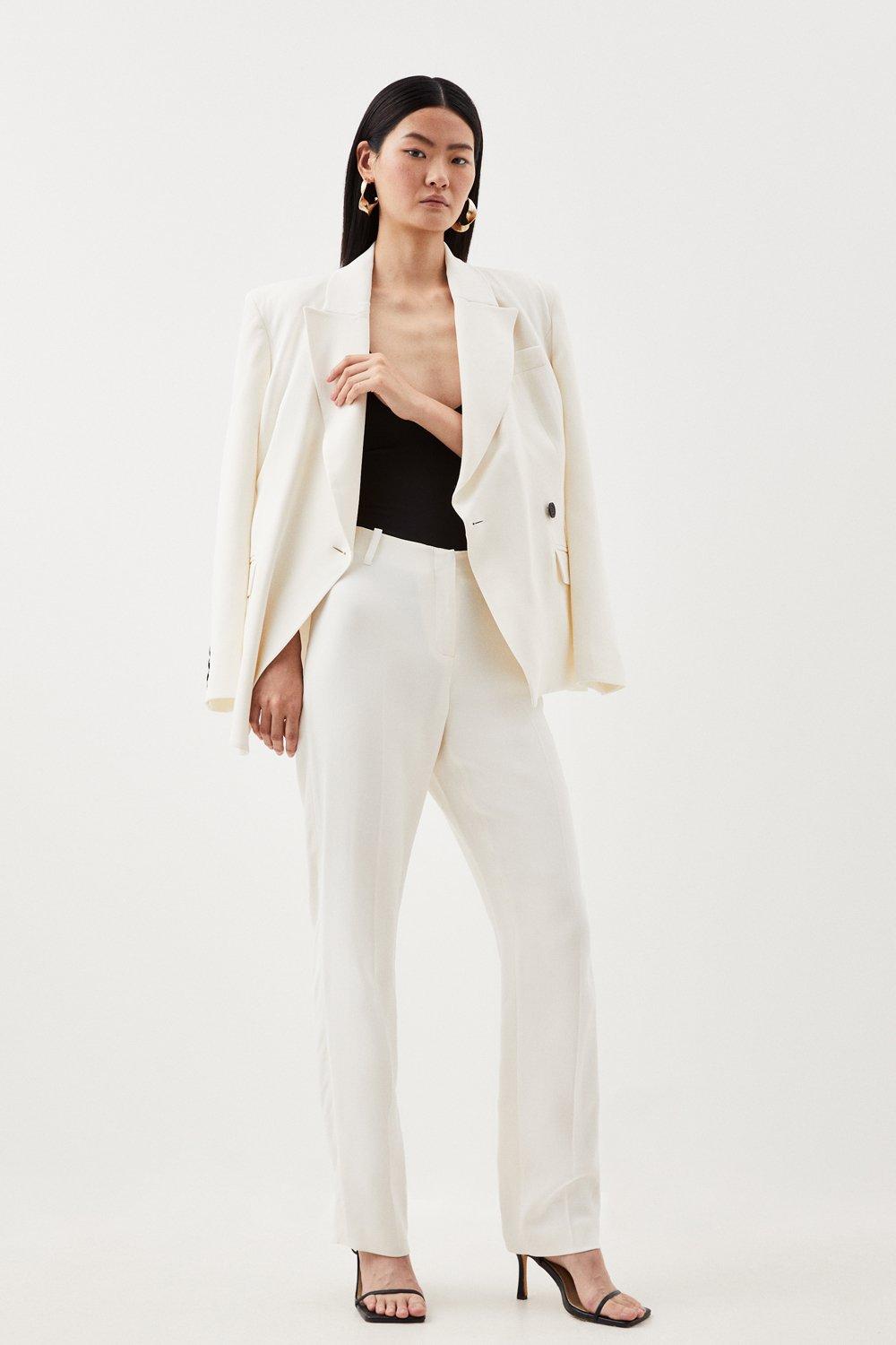 Ivory Polished Viscose Tailored Low Waist Straight Leg Trouser