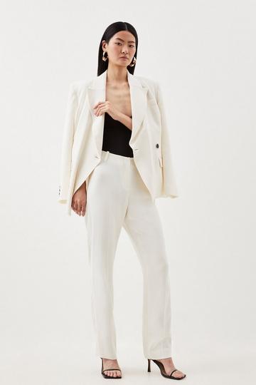 Polished Viscose Tailored Low Waist Straight Leg Trouser ivory