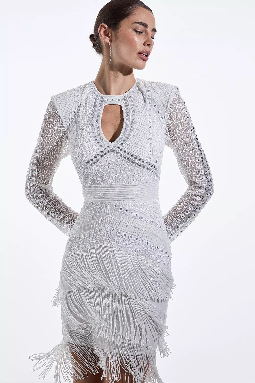 Embellished mini dress long sleeve clearance