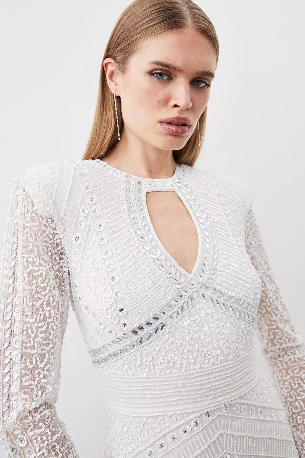 Crystal Embellished Long Sleeve Maxi Dress | Karen Millen