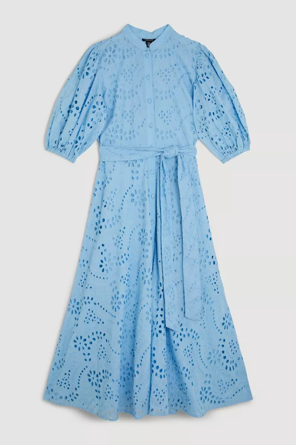 Cotton Eyelet Belted Woven Midi Dress | Karen Millen