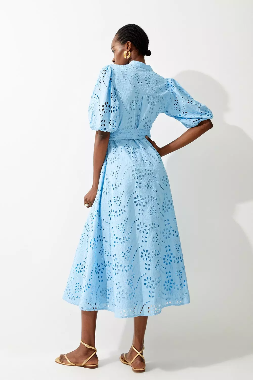 ◆KAREN MILLEN◆コットンカットワーク織りホルターミディドレス Beaded Cotton Organdie Cutwork Woven Strappy Midi Dress